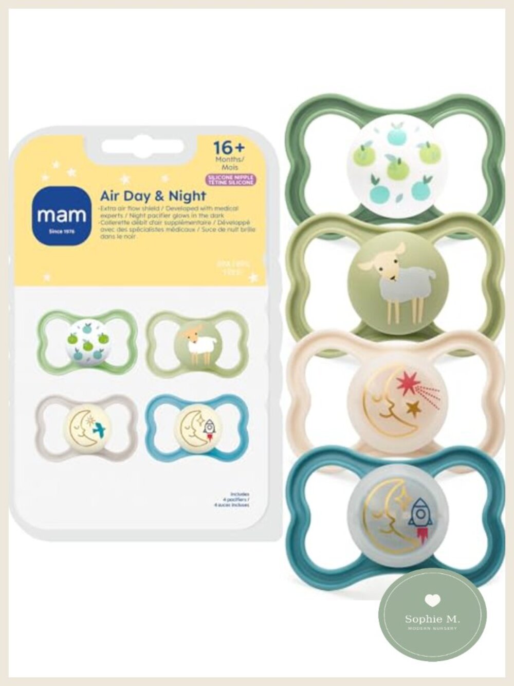 MAM Air Pacifier 16+ Months Silicone 4 Pack Extra Air Flow Sensitive Skin